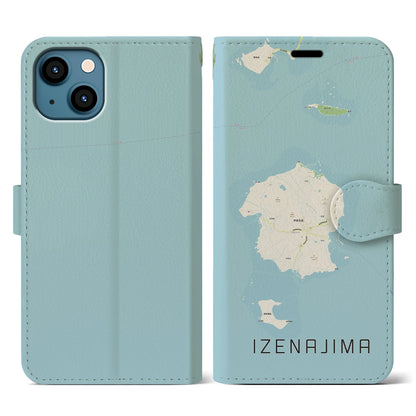 【伊是名島（沖縄県）】地図柄iPhoneケース（手帳タイプ）ナチュラル・iPhone 13 用