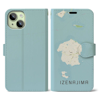 【伊是名島（沖縄県）】地図柄iPhoneケース（手帳タイプ）ナチュラル・iPhone 15 用