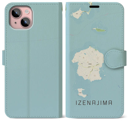 【伊是名島（沖縄県）】地図柄iPhoneケース（手帳タイプ）ナチュラル・iPhone 15 Plus 用