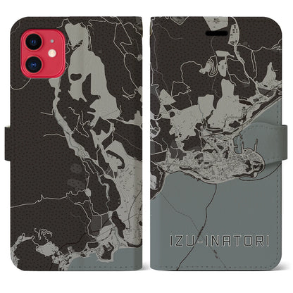 【伊豆稲取（静岡県）】地図柄iPhoneケース（手帳タイプ）モノトーン・iPhone 11 用