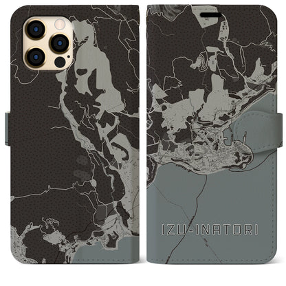 【伊豆稲取（静岡県）】地図柄iPhoneケース（手帳タイプ）モノトーン・iPhone 12 Pro Max 用