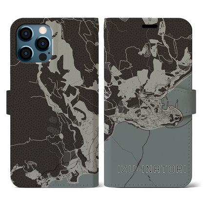 【伊豆稲取（静岡県）】地図柄iPhoneケース（手帳タイプ）モノトーン・iPhone 12 / 12 Pro 用
