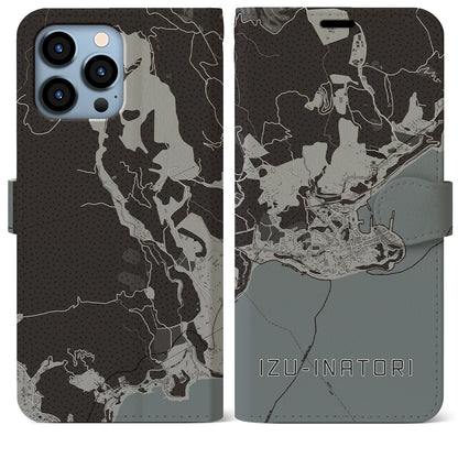 【伊豆稲取（静岡県）】地図柄iPhoneケース（手帳タイプ）モノトーン・iPhone 13 Pro Max 用