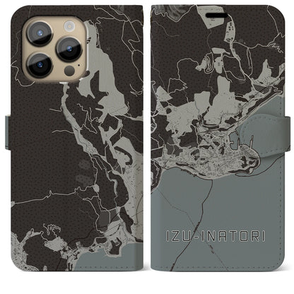 【伊豆稲取（静岡県）】地図柄iPhoneケース（手帳タイプ）モノトーン・iPhone 14 Pro Max 用