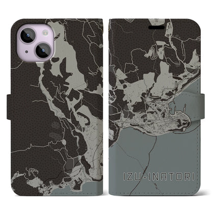 【伊豆稲取（静岡県）】地図柄iPhoneケース（手帳タイプ）モノトーン・iPhone 14 用