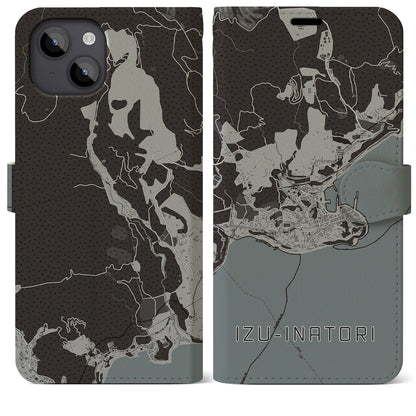 【伊豆稲取（静岡県）】地図柄iPhoneケース（手帳タイプ）モノトーン・iPhone 14 Plus 用