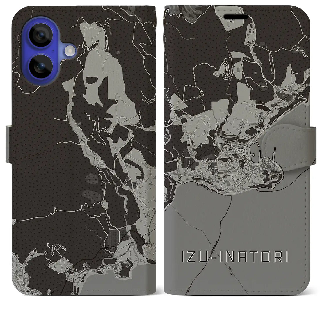 【伊豆稲取(静岡県)】地図柄iPhoneケース(手帳タイプ)モノトーン・iPhone 16 Pro Max 用