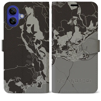 【伊豆稲取（静岡県）】地図柄iPhoneケース（手帳タイプ）モノトーン・iPhone 16 Pro Max 用