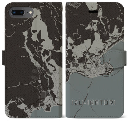 【伊豆稲取（静岡県）】地図柄iPhoneケース（手帳タイプ）モノトーン・iPhone 8Plus /7Plus / 6sPlus / 6Plus 用