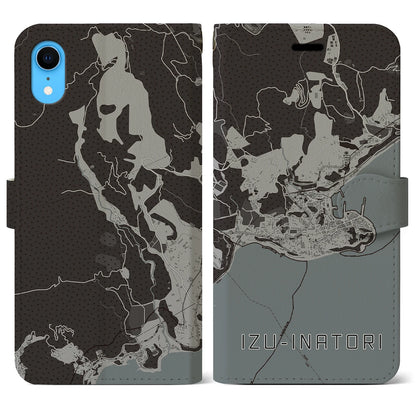 【伊豆稲取（静岡県）】地図柄iPhoneケース（手帳タイプ）モノトーン・iPhone XR 用