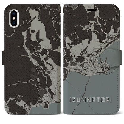 【伊豆稲取（静岡県）】地図柄iPhoneケース（手帳タイプ）モノトーン・iPhone XS Max 用