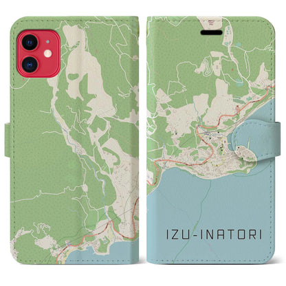 【伊豆稲取（静岡県）】地図柄iPhoneケース（手帳タイプ）ナチュラル・iPhone 11 用