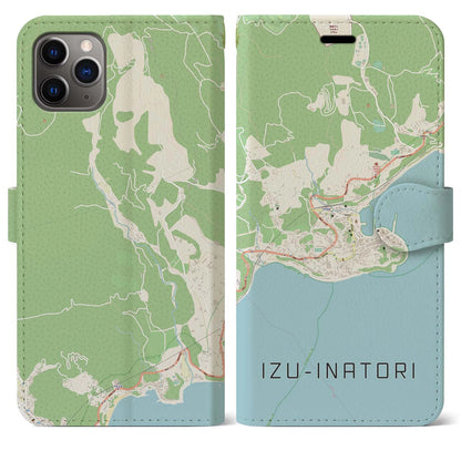 【伊豆稲取（静岡県）】地図柄iPhoneケース（手帳タイプ）ナチュラル・iPhone 11 Pro Max 用
