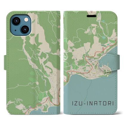 【伊豆稲取（静岡県）】地図柄iPhoneケース（手帳タイプ）ナチュラル・iPhone 13 用