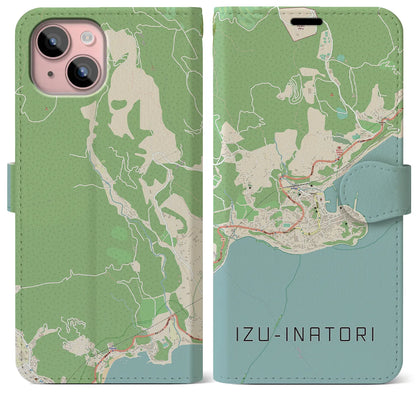 【伊豆稲取（静岡県）】地図柄iPhoneケース（手帳タイプ）ナチュラル・iPhone 15 Plus 用