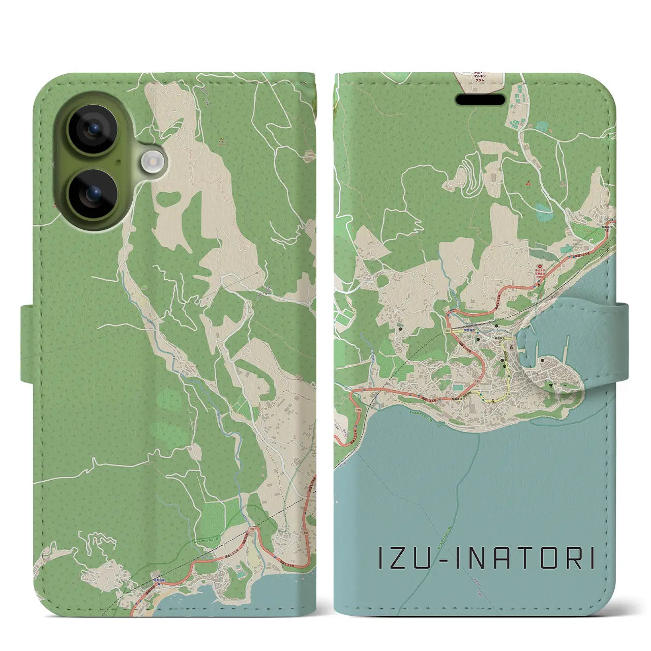 【伊豆稲取（静岡県）】地図柄iPhoneケース（手帳タイプ）