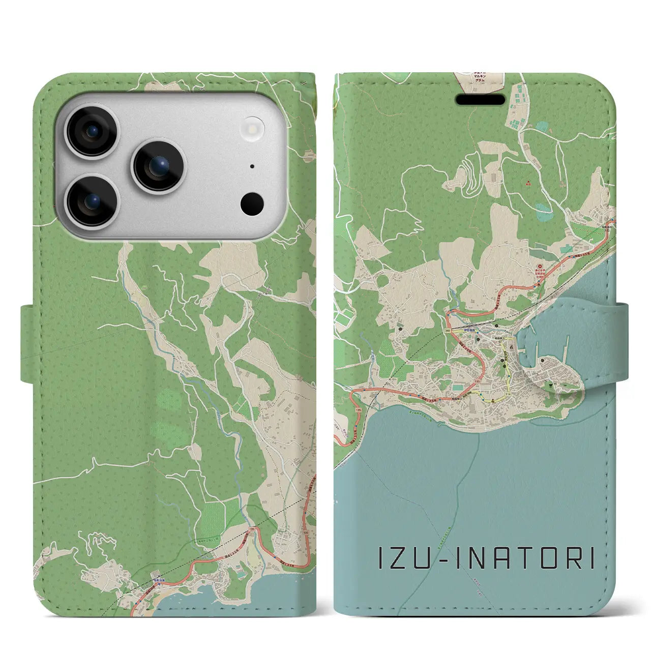 【伊豆稲取（静岡県）】地図柄iPhoneケース（手帳タイプ）