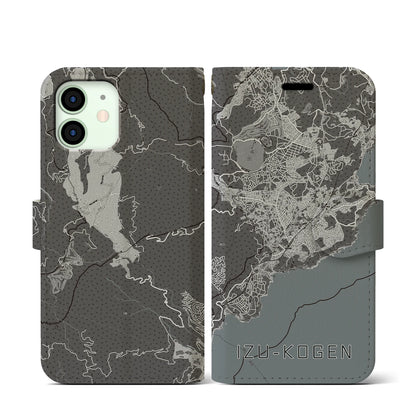 【伊豆高原（静岡県）】地図柄iPhoneケース（手帳タイプ）モノトーン・iPhone 12 mini 用