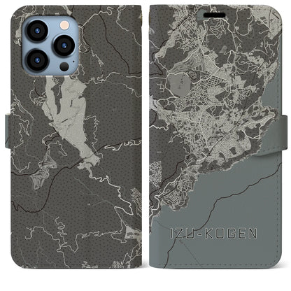 【伊豆高原（静岡県）】地図柄iPhoneケース（手帳タイプ）モノトーン・iPhone 13 Pro Max 用