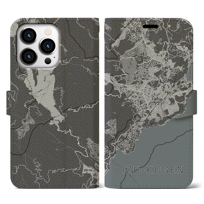 【伊豆高原（静岡県）】地図柄iPhoneケース（手帳タイプ）モノトーン・iPhone 13 Pro 用