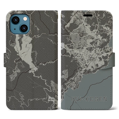 【伊豆高原（静岡県）】地図柄iPhoneケース（手帳タイプ）モノトーン・iPhone 13 用