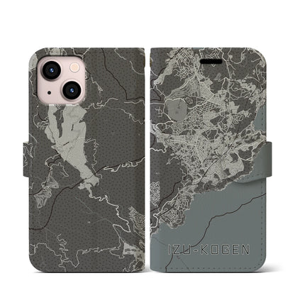 【伊豆高原（静岡県）】地図柄iPhoneケース（手帳タイプ）モノトーン・iPhone 13 mini 用