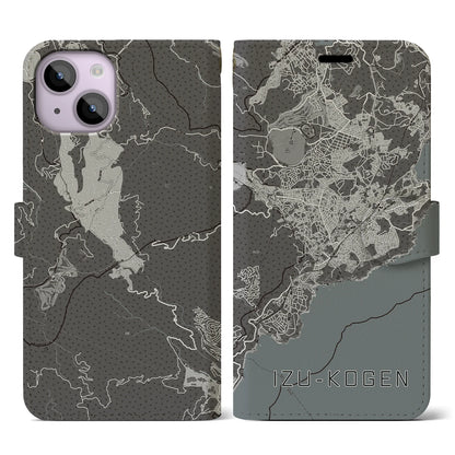 【伊豆高原（静岡県）】地図柄iPhoneケース（手帳タイプ）モノトーン・iPhone 14 用