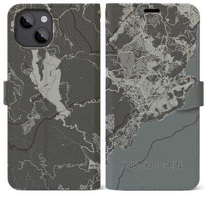【伊豆高原（静岡県）】地図柄iPhoneケース（手帳タイプ）モノトーン・iPhone 14 Plus 用