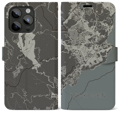 【伊豆高原（静岡県）】地図柄iPhoneケース（手帳タイプ）モノトーン・iPhone 15 Pro Max 用