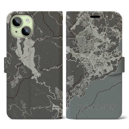 【伊豆高原（静岡県）】地図柄iPhoneケース（手帳タイプ）モノトーン・iPhone 15 用