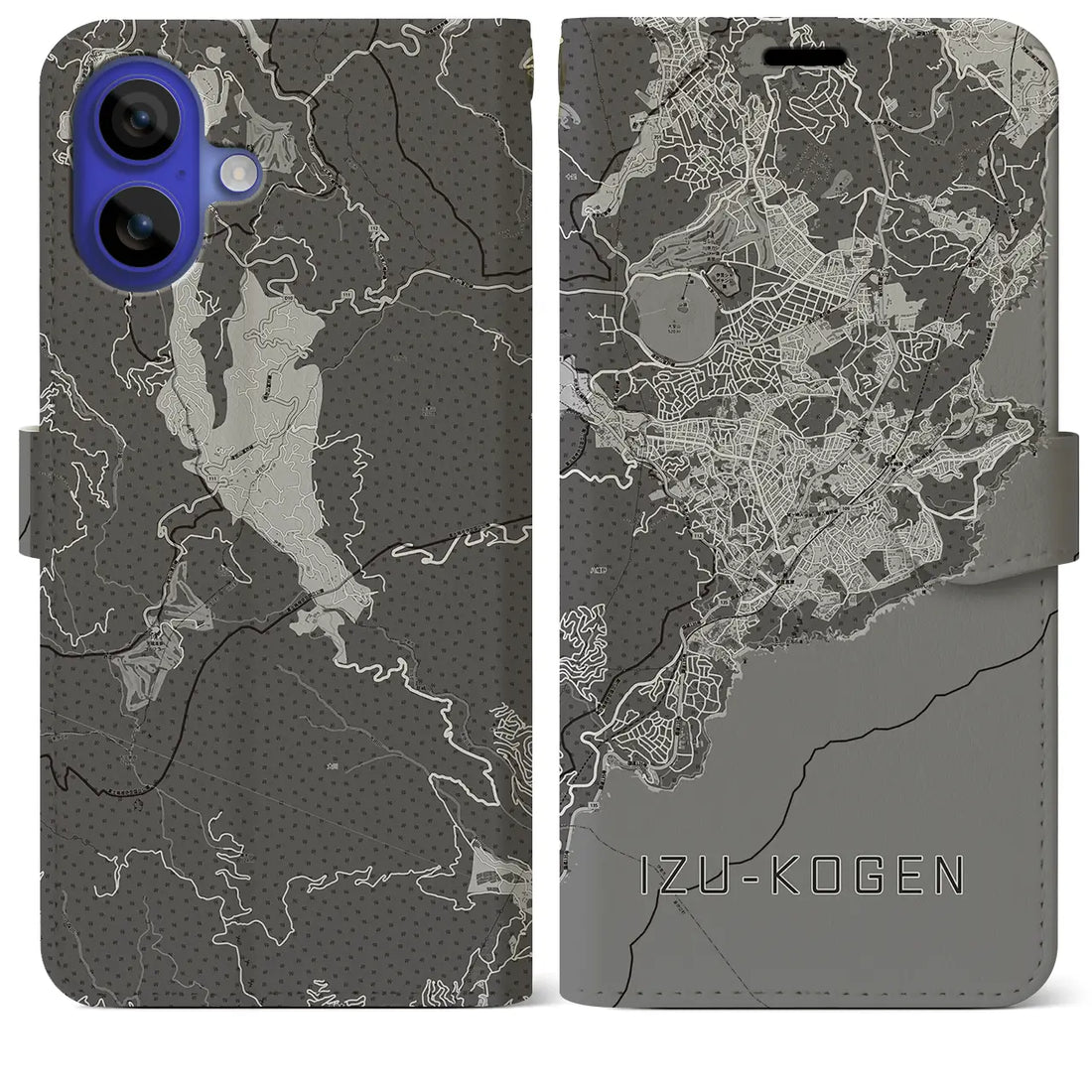 【伊豆高原(静岡県)】地図柄iPhoneケース(手帳タイプ)モノトーン・iPhone 16 Pro Max 用