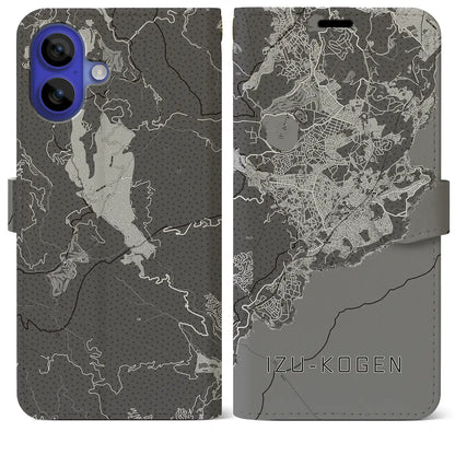 【伊豆高原（静岡県）】地図柄iPhoneケース（手帳タイプ）モノトーン・iPhone 16 Pro Max 用