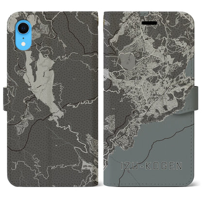 【伊豆高原（静岡県）】地図柄iPhoneケース（手帳タイプ）モノトーン・iPhone XR 用