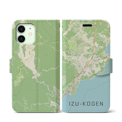 【伊豆高原（静岡県）】地図柄iPhoneケース（手帳タイプ）ナチュラル・iPhone 12 mini 用