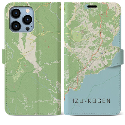 【伊豆高原（静岡県）】地図柄iPhoneケース（手帳タイプ）ナチュラル・iPhone 13 Pro Max 用