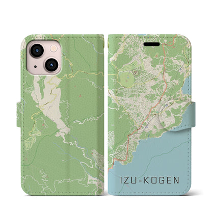 【伊豆高原（静岡県）】地図柄iPhoneケース（手帳タイプ）ナチュラル・iPhone 13 mini 用