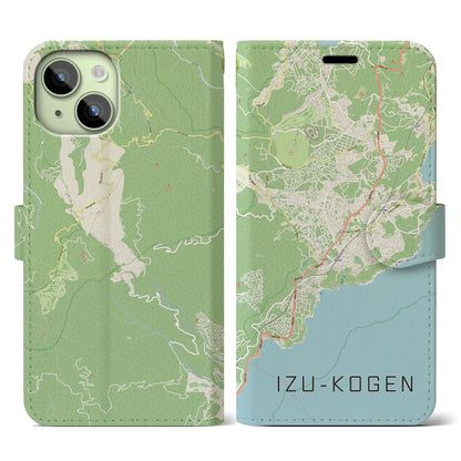 【伊豆高原（静岡県）】地図柄iPhoneケース（手帳タイプ）ナチュラル・iPhone 15 用