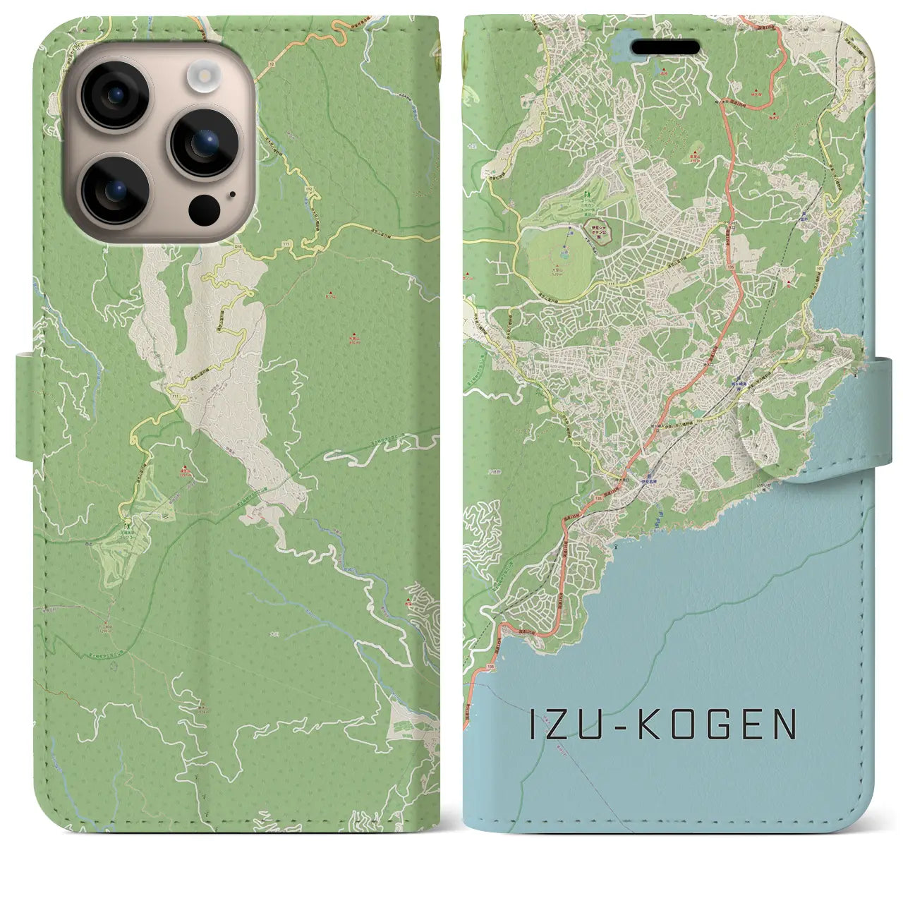 【伊豆高原（静岡県）】地図柄iPhoneケース（手帳タイプ）ナチュラル・iPhone 16 Plus 用