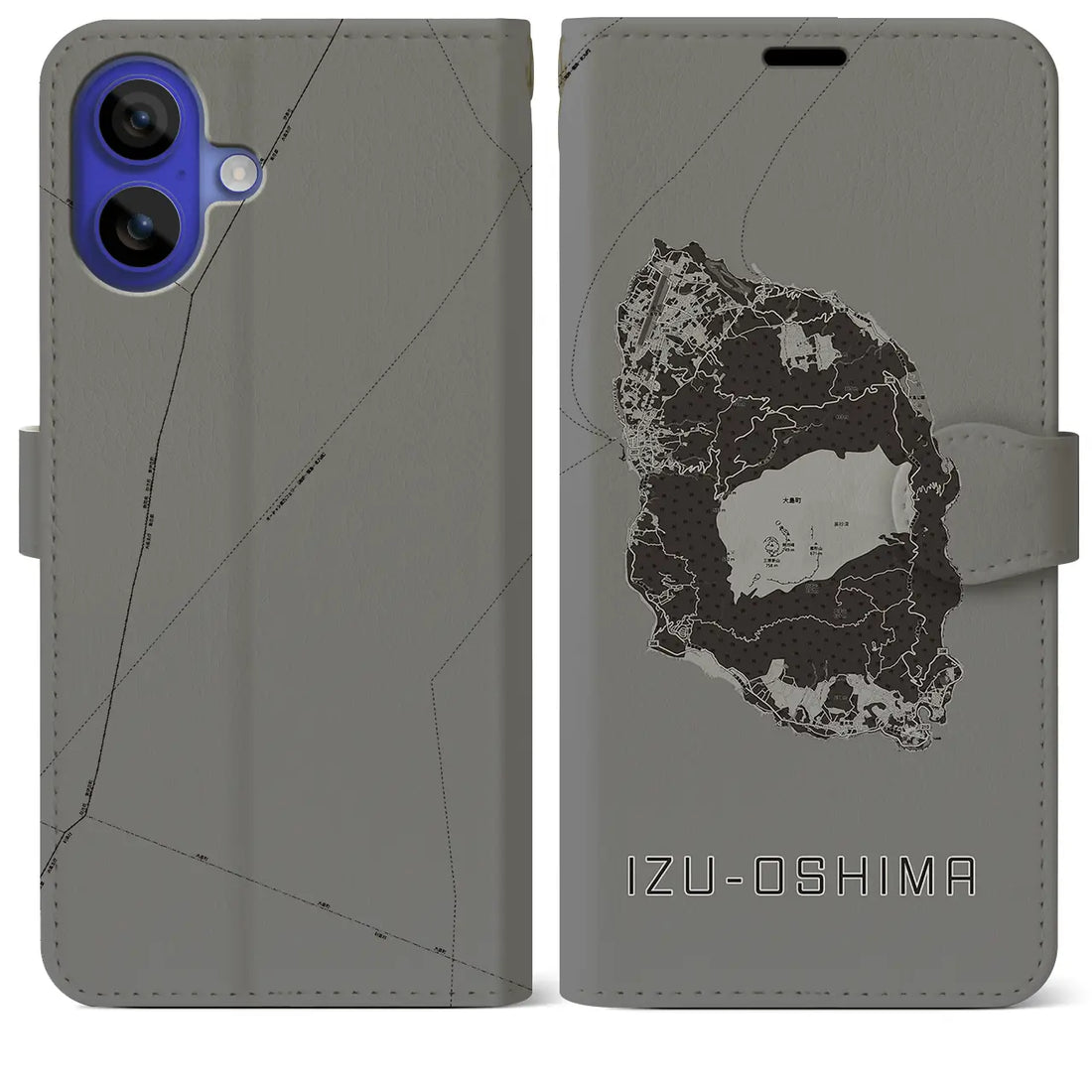 【伊豆大島(東京都)】地図柄iPhoneケース(手帳タイプ)モノトーン・iPhone 16 Pro Max 用