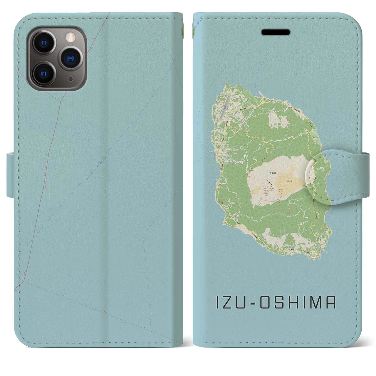 【伊豆大島（東京都）】地図柄iPhoneケース（手帳タイプ）ナチュラル・iPhone 11 Pro Max 用