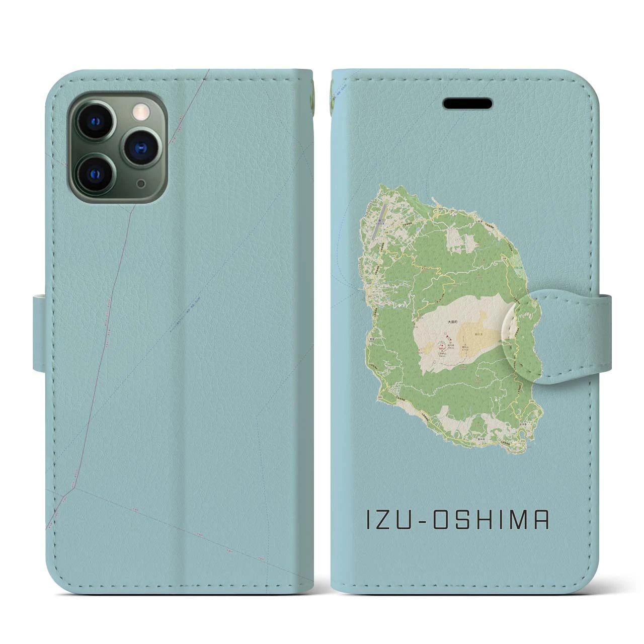 【伊豆大島（東京都）】地図柄iPhoneケース（手帳タイプ）ナチュラル・iPhone 11 Pro 用