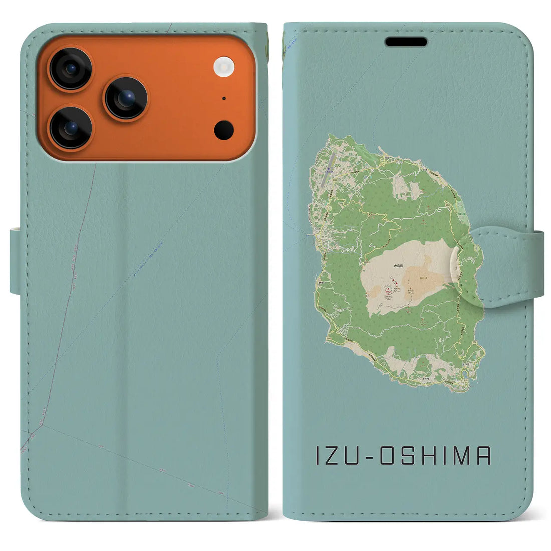 【伊豆大島（東京都）】地図柄iPhoneケース（手帳タイプ）モノトーン・iPhone 17 Pro Max 用