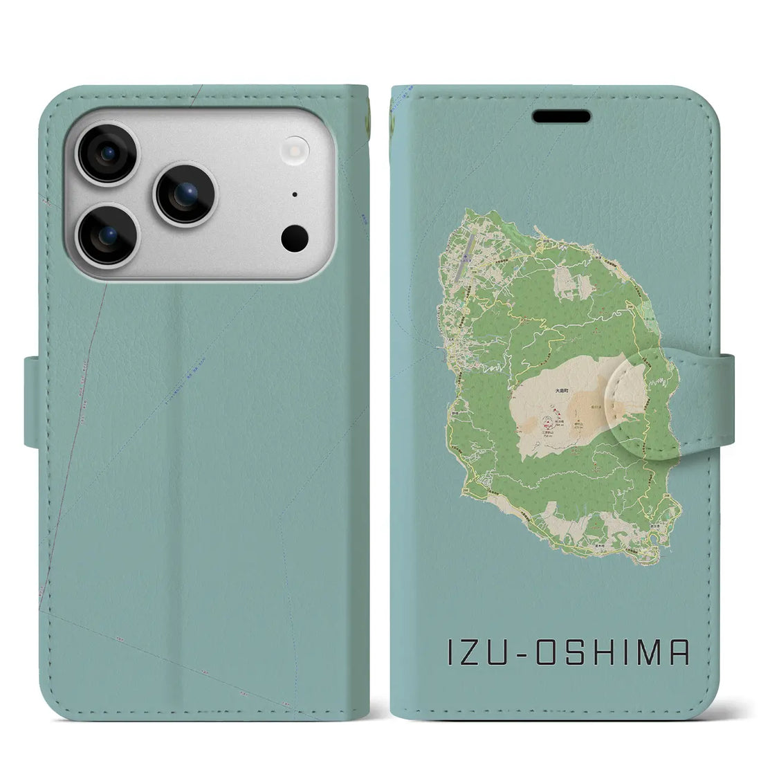 【伊豆大島（東京都）】地図柄iPhoneケース（手帳タイプ）ナチュラル・iPhone 17 Pro Max 用