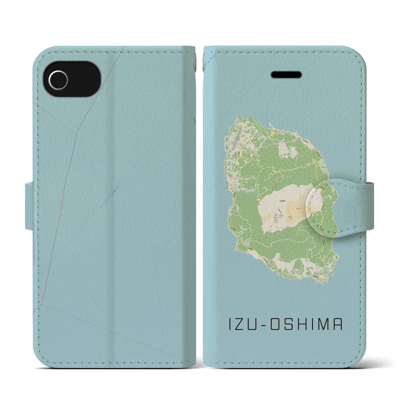 【伊豆大島（東京都）】地図柄iPhoneケース（手帳タイプ）ナチュラル・iPhone SE（第3 / 第2世代） / 8 / 7 / 6s / 6 用