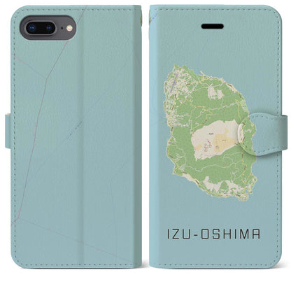 【伊豆大島（東京都）】地図柄iPhoneケース（手帳タイプ）ナチュラル・iPhone 8Plus /7Plus / 6sPlus / 6Plus 用