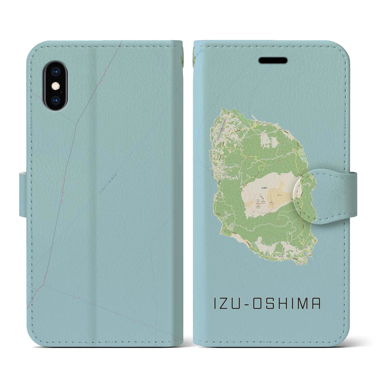 【伊豆大島（東京都）】地図柄iPhoneケース（手帳タイプ）ナチュラル・iPhone XS / X 用