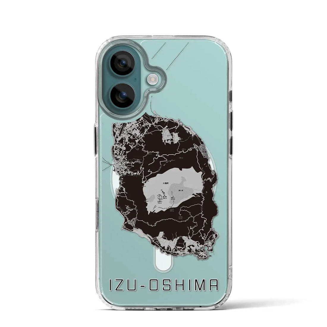 【伊豆大島(東京都)】地図柄iPhoneケース(MagSafeタイプ)モノトーン・iPhone 16 Pro 用