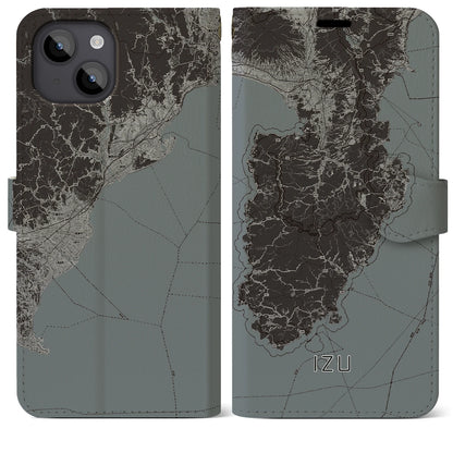【伊豆2（静岡県）】地図柄iPhoneケース（手帳タイプ）モノトーン・iPhone 14 Plus 用
