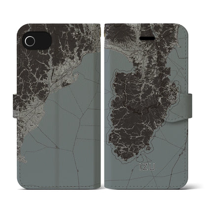 【伊豆2（静岡県）】地図柄iPhoneケース（手帳タイプ）モノトーン・iPhone SE（第3 / 第2世代） / 8 / 7 / 6s / 6 用