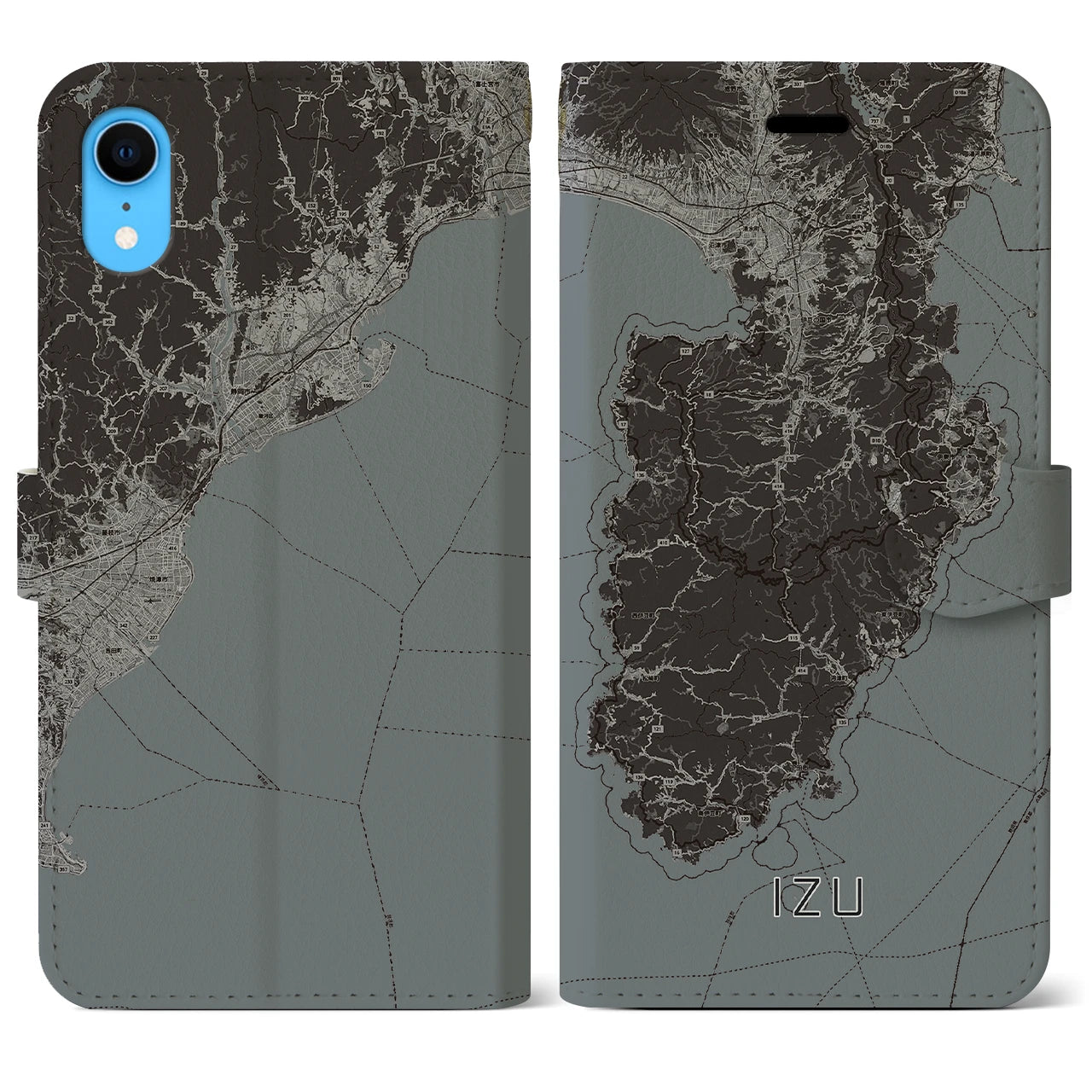 【伊豆2（静岡県）】地図柄iPhoneケース（手帳タイプ）モノトーン・iPhone XR 用